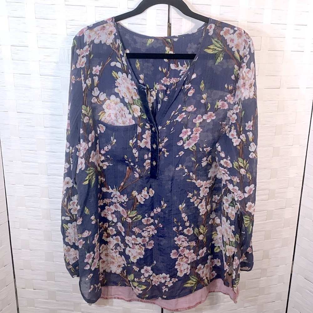 Soft Surroundings Adele Cherry Blossom/Plaid Oversized Tunic See Measurements - Picture 3 of 14